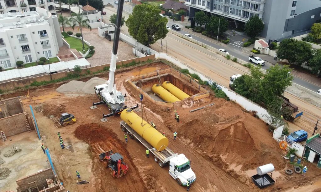 Retail fuel station project Sandton tank installation progress
