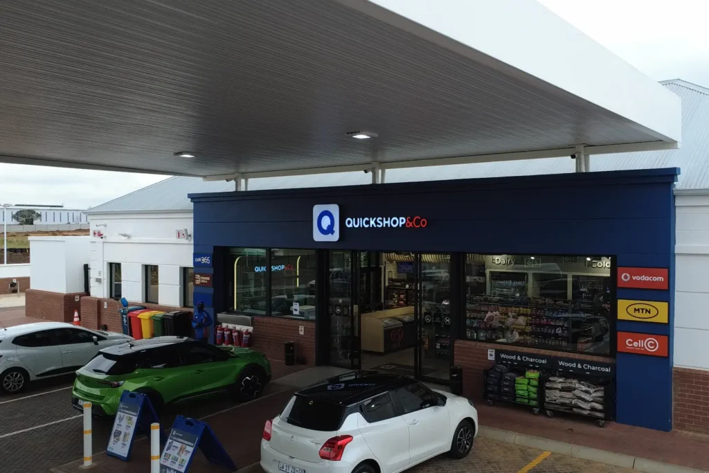 retail fuel station Kempton Park Quickshop exterior frontage beneath completed fuel canopy