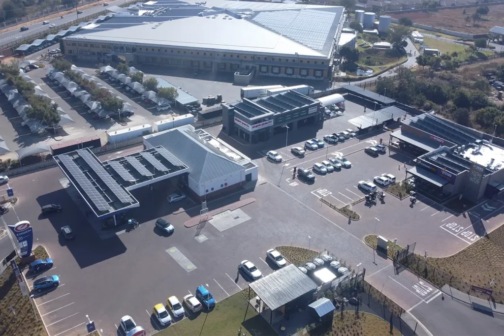 Retail fuel station project Carlswald completed multi-tenant fuel station and convenience centre aerial panorama