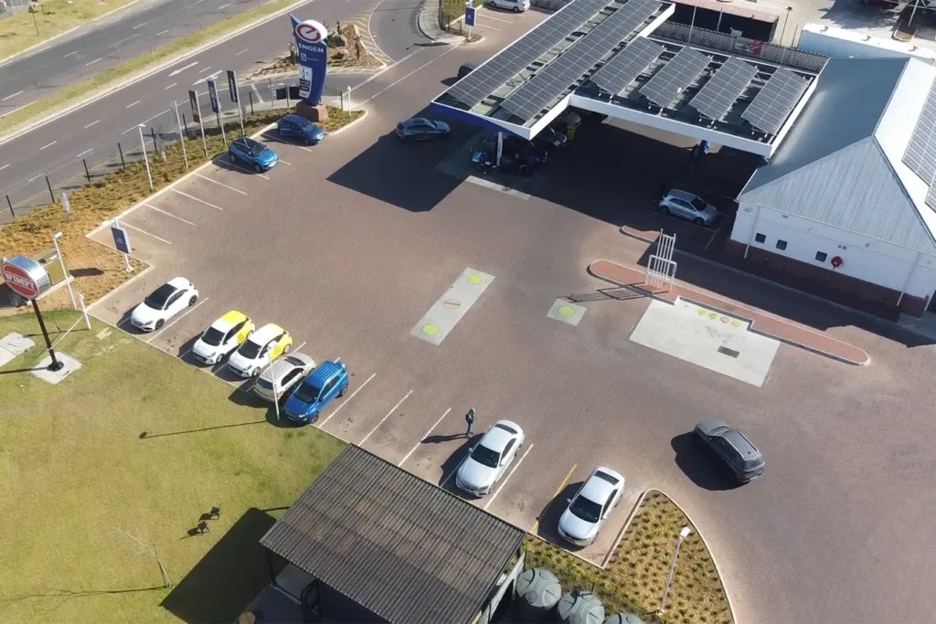 Retail fuel station project Carlswald completed Engen forecourt and adjoining retail centre viewed from above