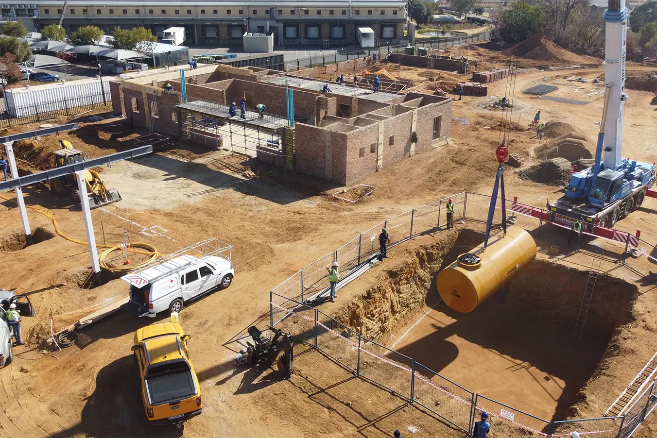 Retail fuel station project Carlswald early foundations and structural building work across the development