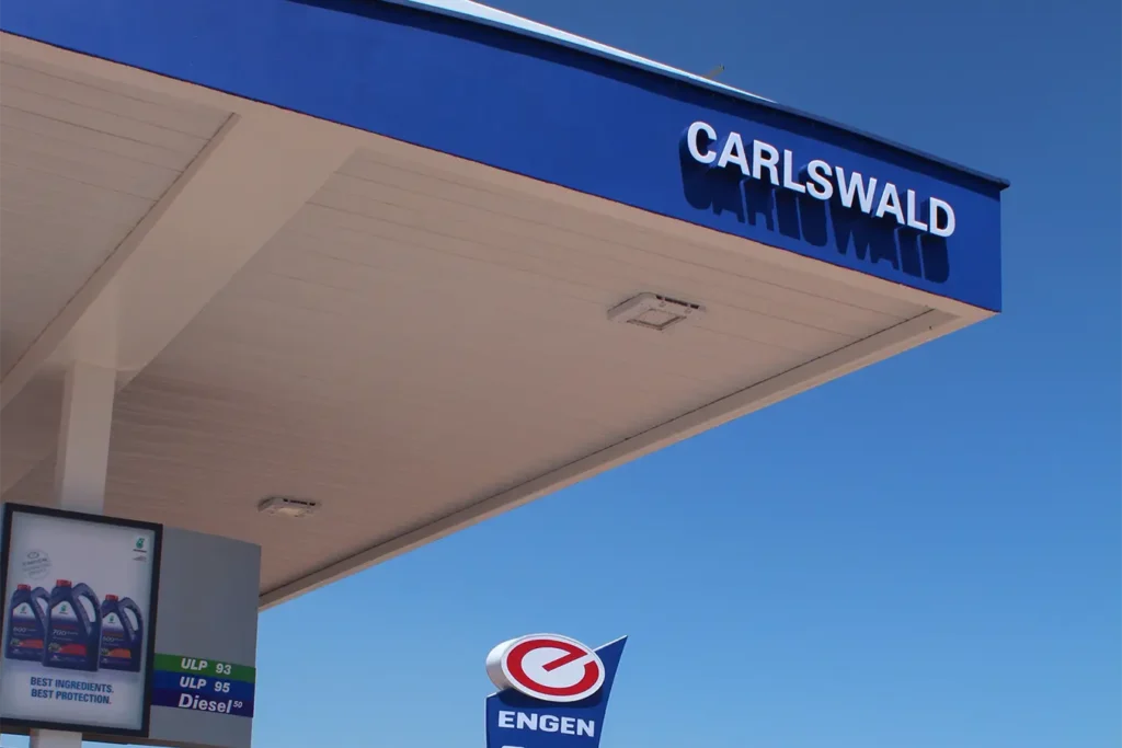 Retail fuel station project Carlswald Engen canopy and forecourt signage after completion