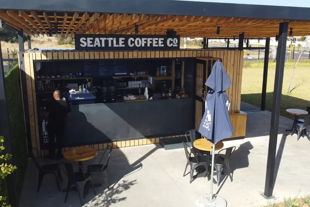 Retail fuel station project Carlswald completed Seattle Coffee outlet and outdoor seating area