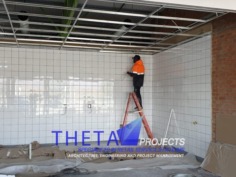 Theta Projects Brand New Site in Brits, North West Province for Client Econo. Petrol Station Development Tiling the Steers