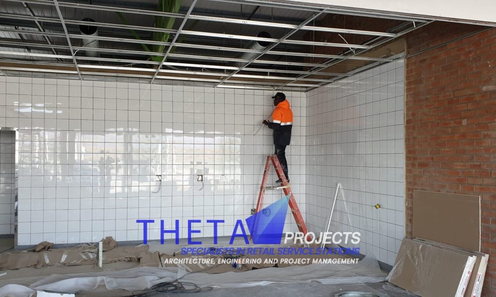 Theta Projects Brand New Site in Brits, North West Province for Client Econo. Petrol Station Development Tiling the Steers