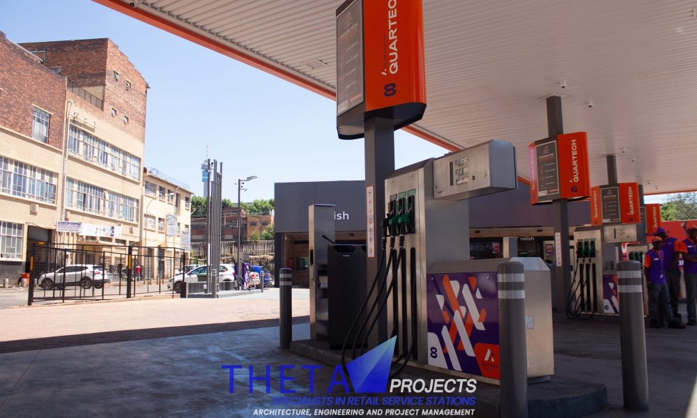 Theta Projects Brand New Site in Doornfontein for Client Ashtron. Finished Petrol Station Pumps