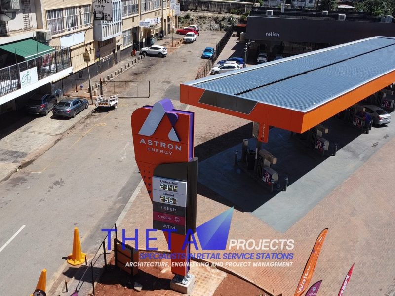 Theta Projects Brand New Site in Doornfontein for Client Ashtron. Finished Petrol Station Sign