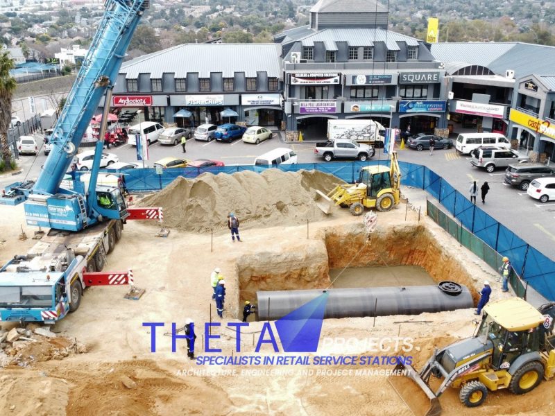 Theta Projects Brand New Site in Sunninghill, Gauteng Province. Pump & Tank Installation for Petrol Station. Tank placed