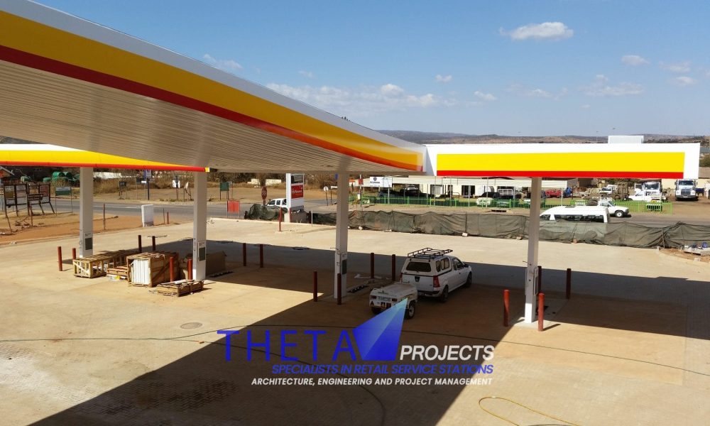 Theta Projects Brand New Site in Zeerust, North West Province for client Shell - Shell Ultra. Petrol station canopy shell just before completion