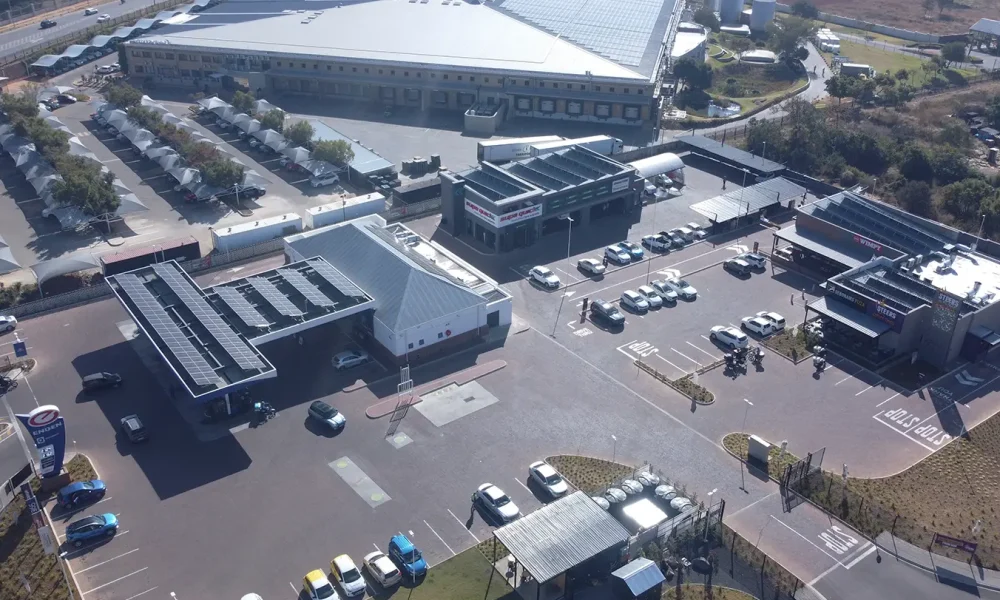 Retail fuel station project Carlswald completed multi-tenant fuel station and convenience centre aerial panorama