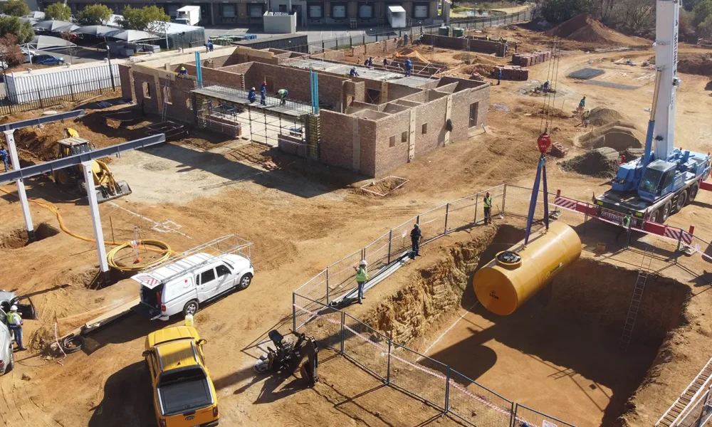 Retail fuel station project Carlswald early foundations and structural building work across the development