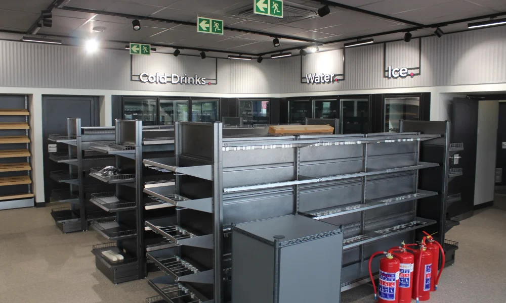 Retail fuel station project Carlswald Quickshop retail shelving and refrigeration installed inside the completed store