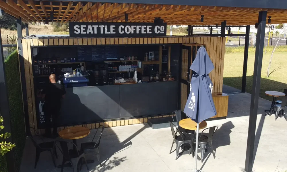 Retail fuel station project Carlswald completed Seattle Coffee outlet and outdoor seating area