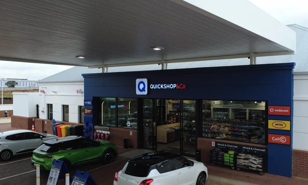 retail fuel station Kempton Park Quickshop exterior frontage beneath completed fuel canopy