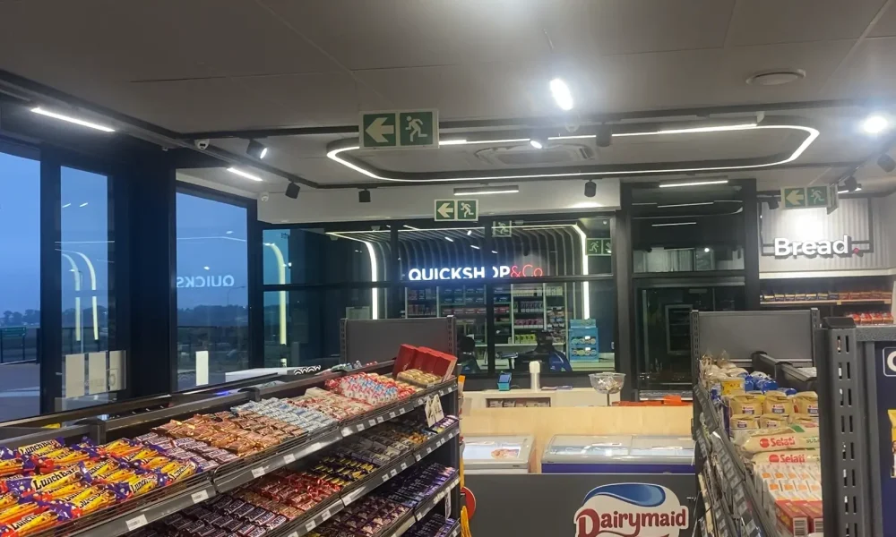 retail fuel station Kempton Park Quickshop retail interior with shelves, bakery area and branded counters