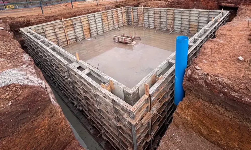 retail fuel station project Kempton Park underground fuel infrastructure chamber with excavation, concrete base and formwork