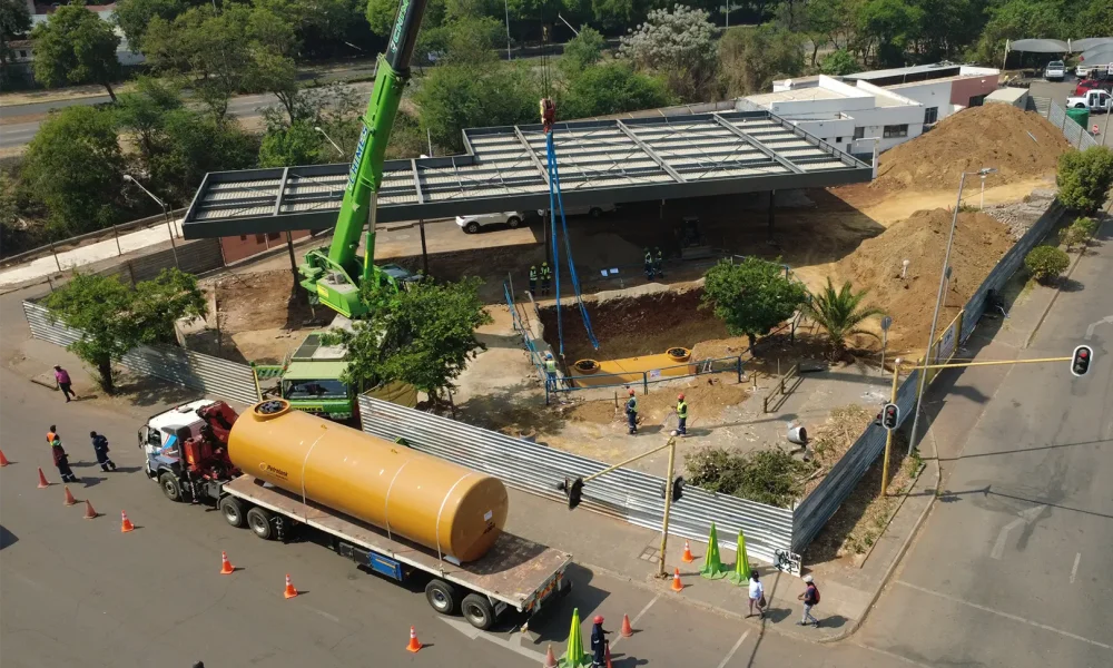 Fuel tank installation underway on the retail fuel station project Jeff Masemola